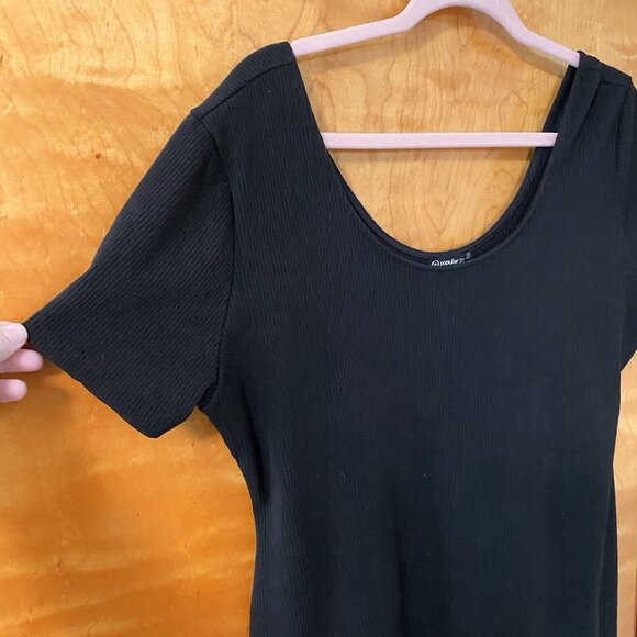 Popular 21 Ribbed Black Dress Short Sleeve Stretch Dress Plus Size 3X Sheath - Picture 5 of 8